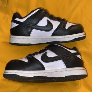 Nike Dunk Low Panda Toddler Sneaker Size 7C Black White CW1589-100 Laceless Shoe